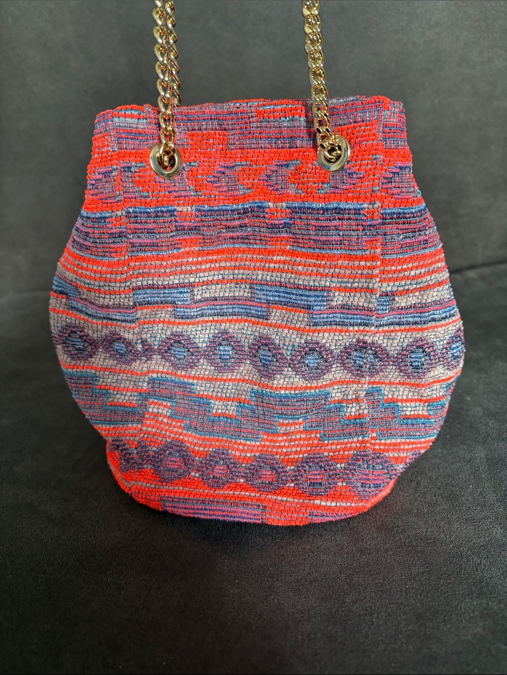 Express Multicolor Woven Mini Bag with Gold Chain - Coral, Purple, Blue